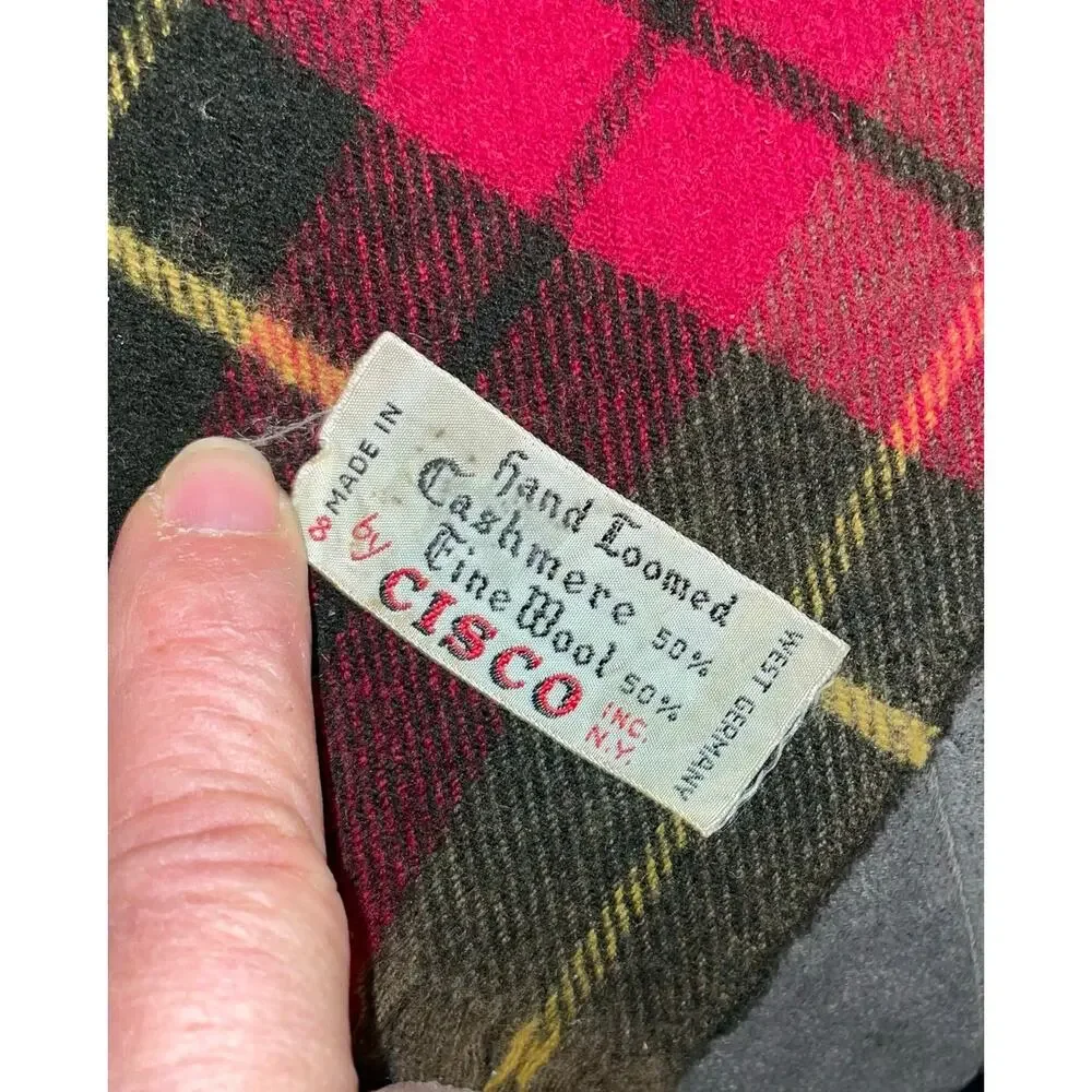 Cisco Scarf Red Plaid Cashmere Wool Hand Loomed Muffler 48